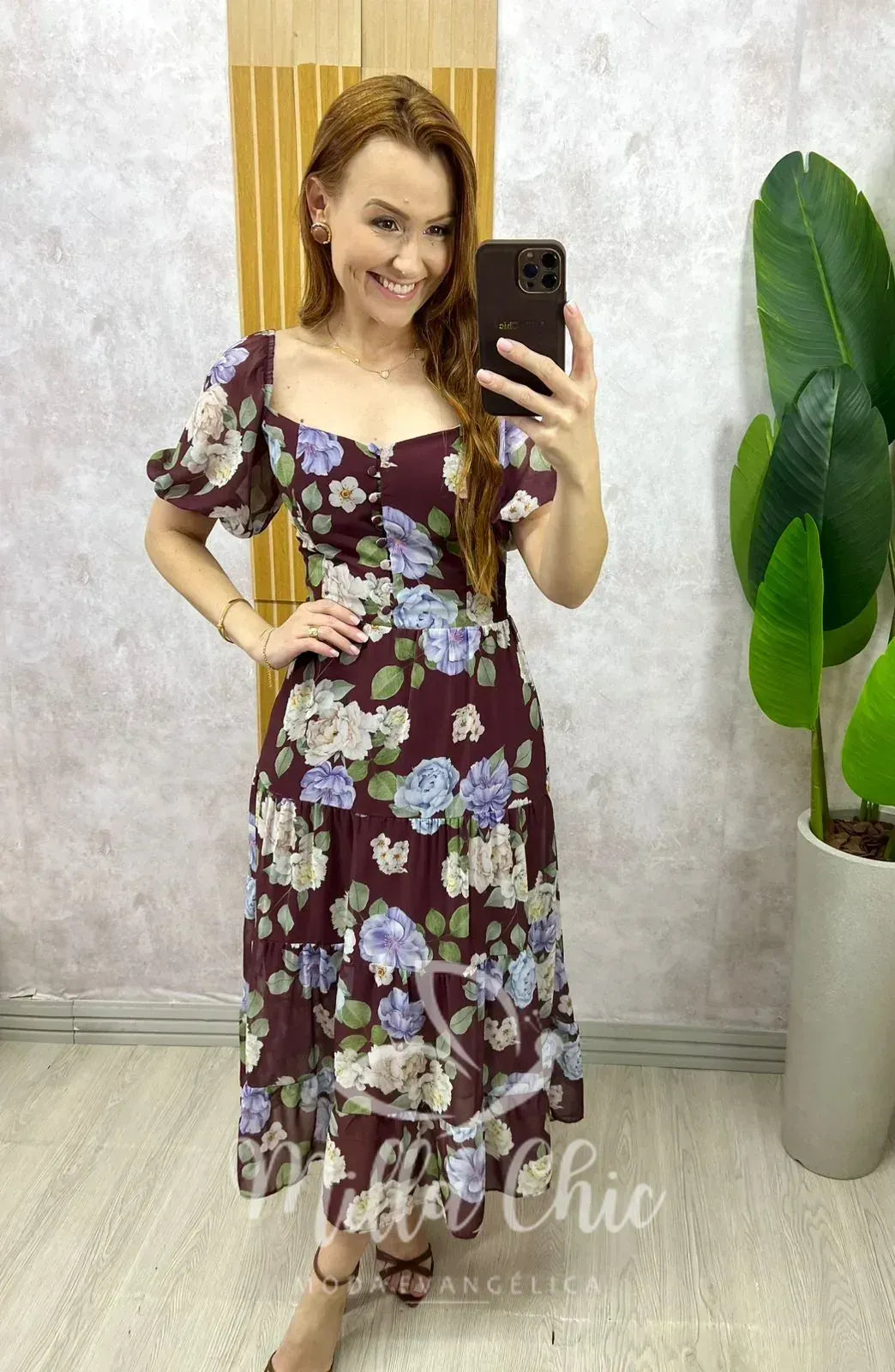 Vestido Valéria Em Chiffon – Bordô
